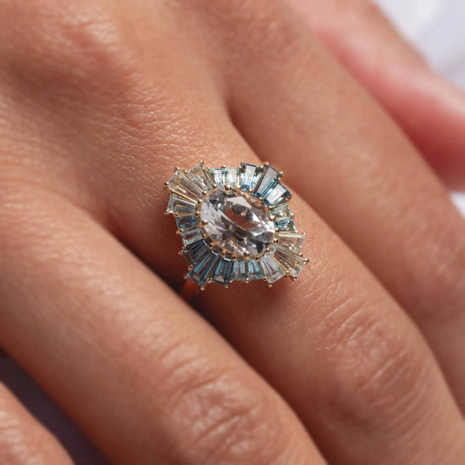 14k Bejeweled Blue Statement Ring