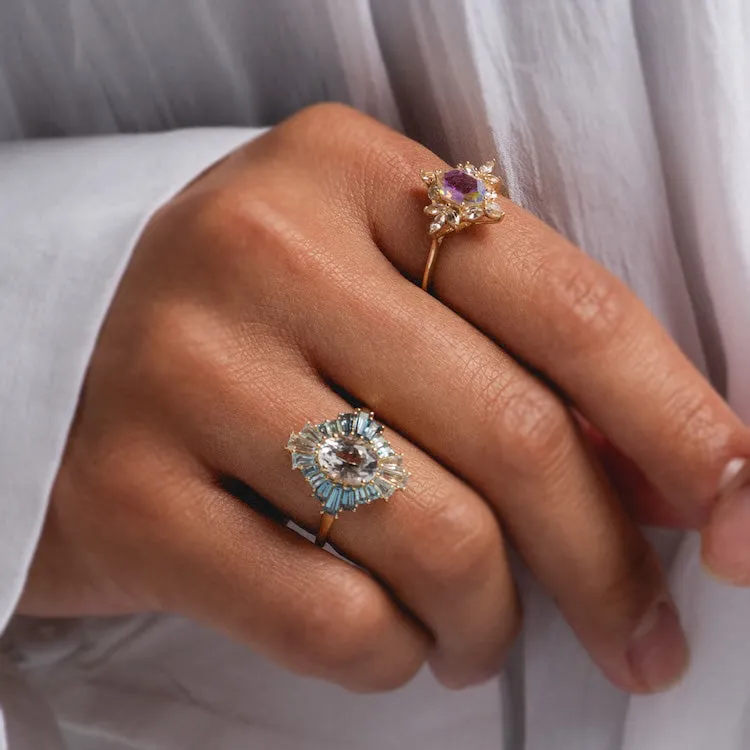 14k Bejeweled Blue Statement Ring