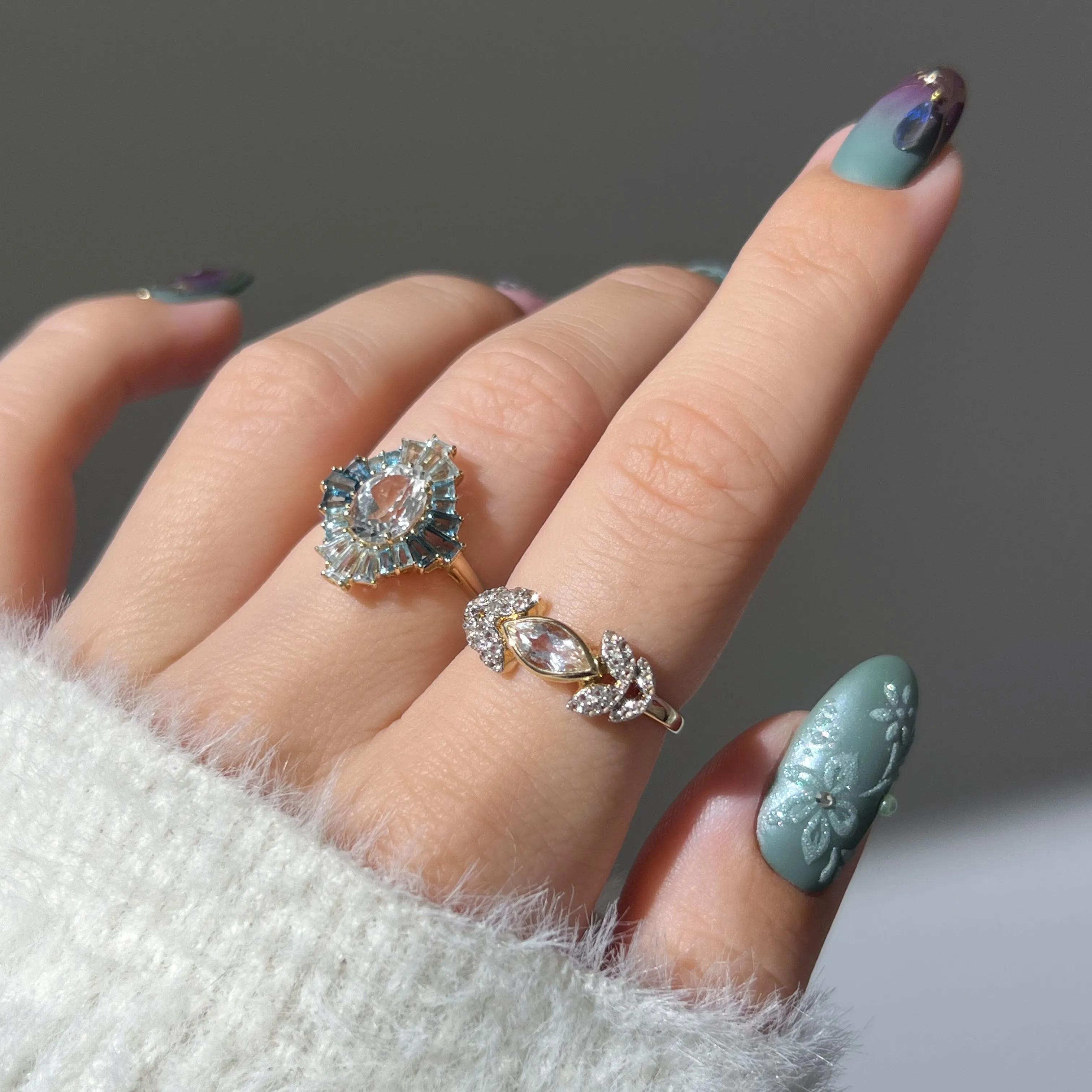 14k Bejeweled Blue Statement Ring