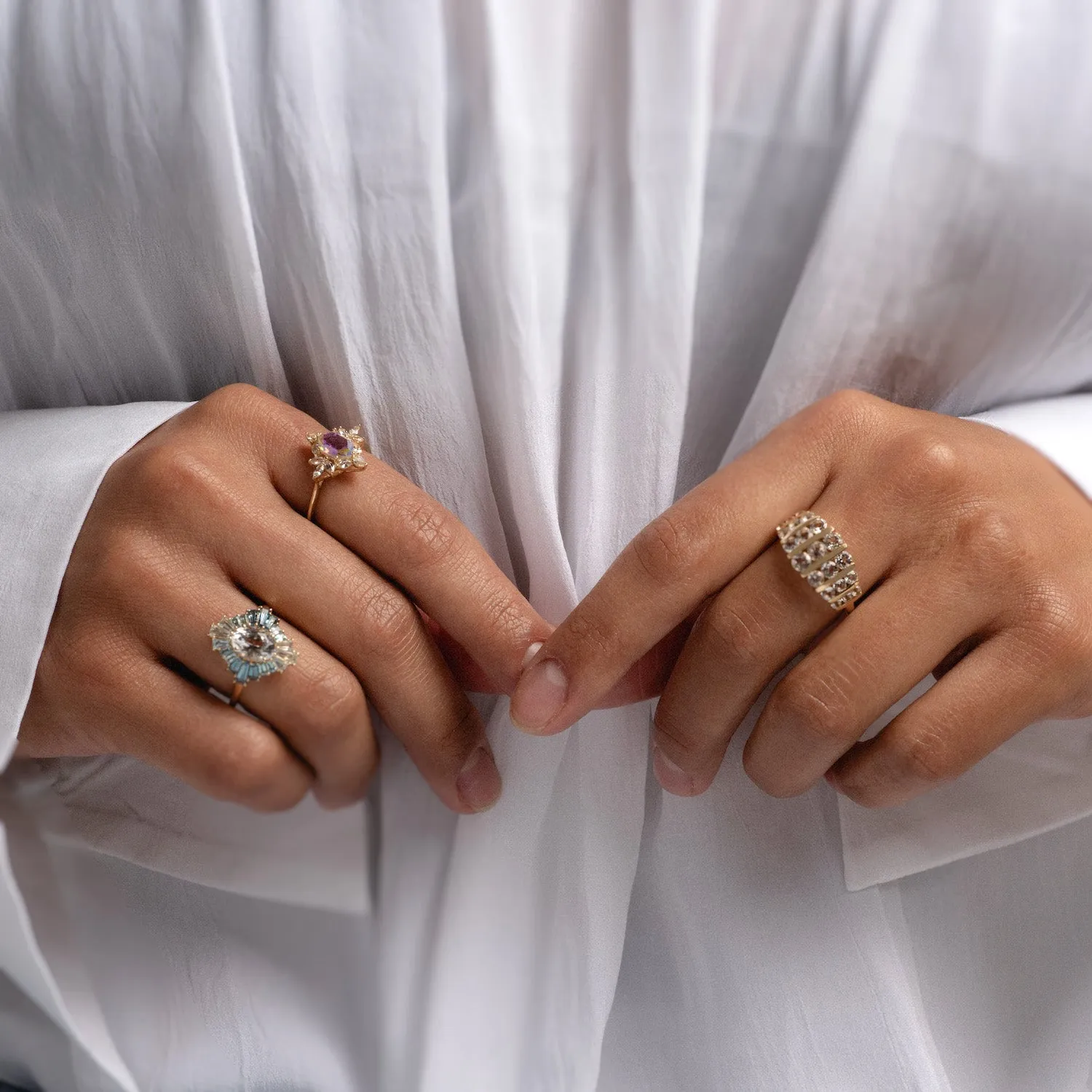 14k Bejeweled Blue Statement Ring