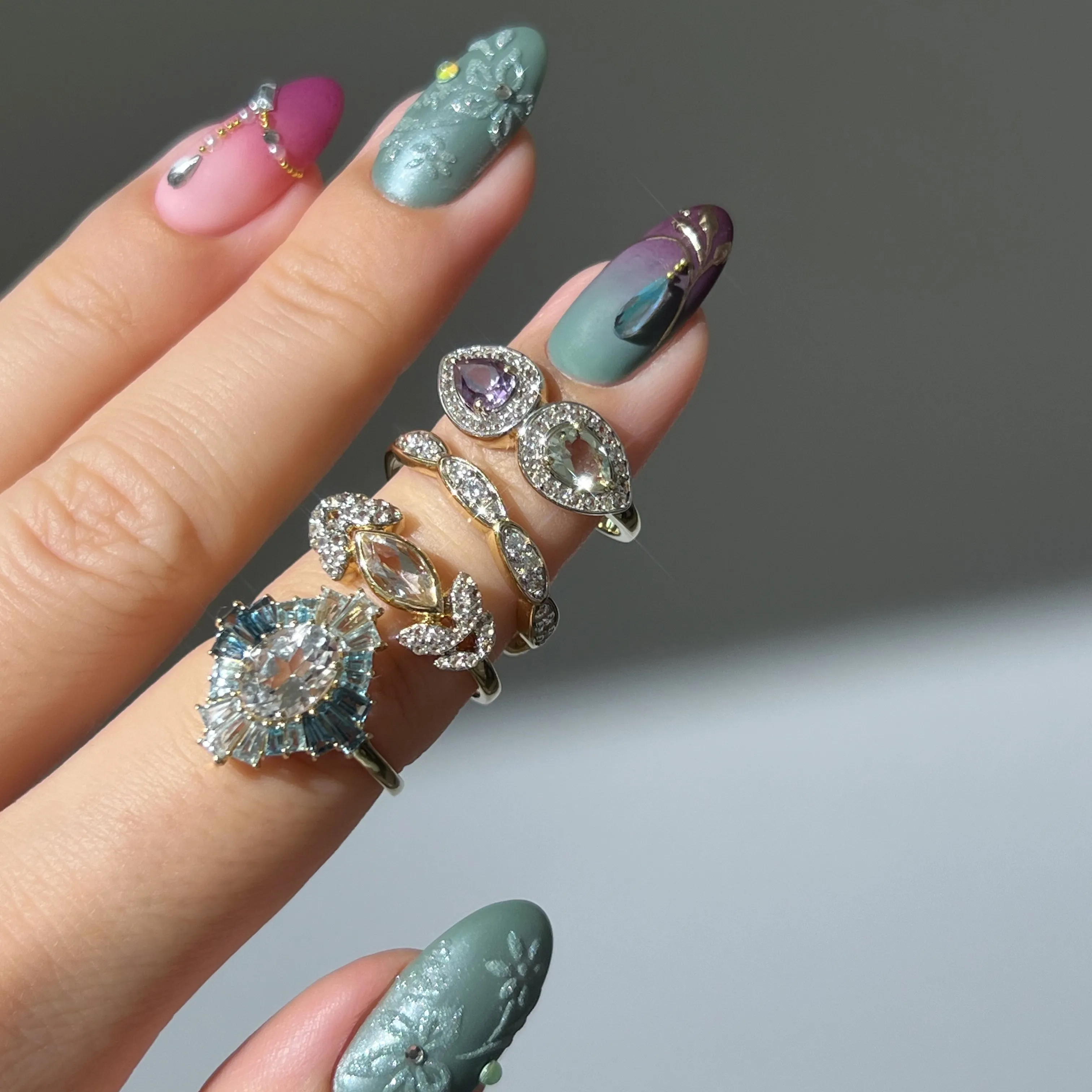 14k Bejeweled Blue Statement Ring