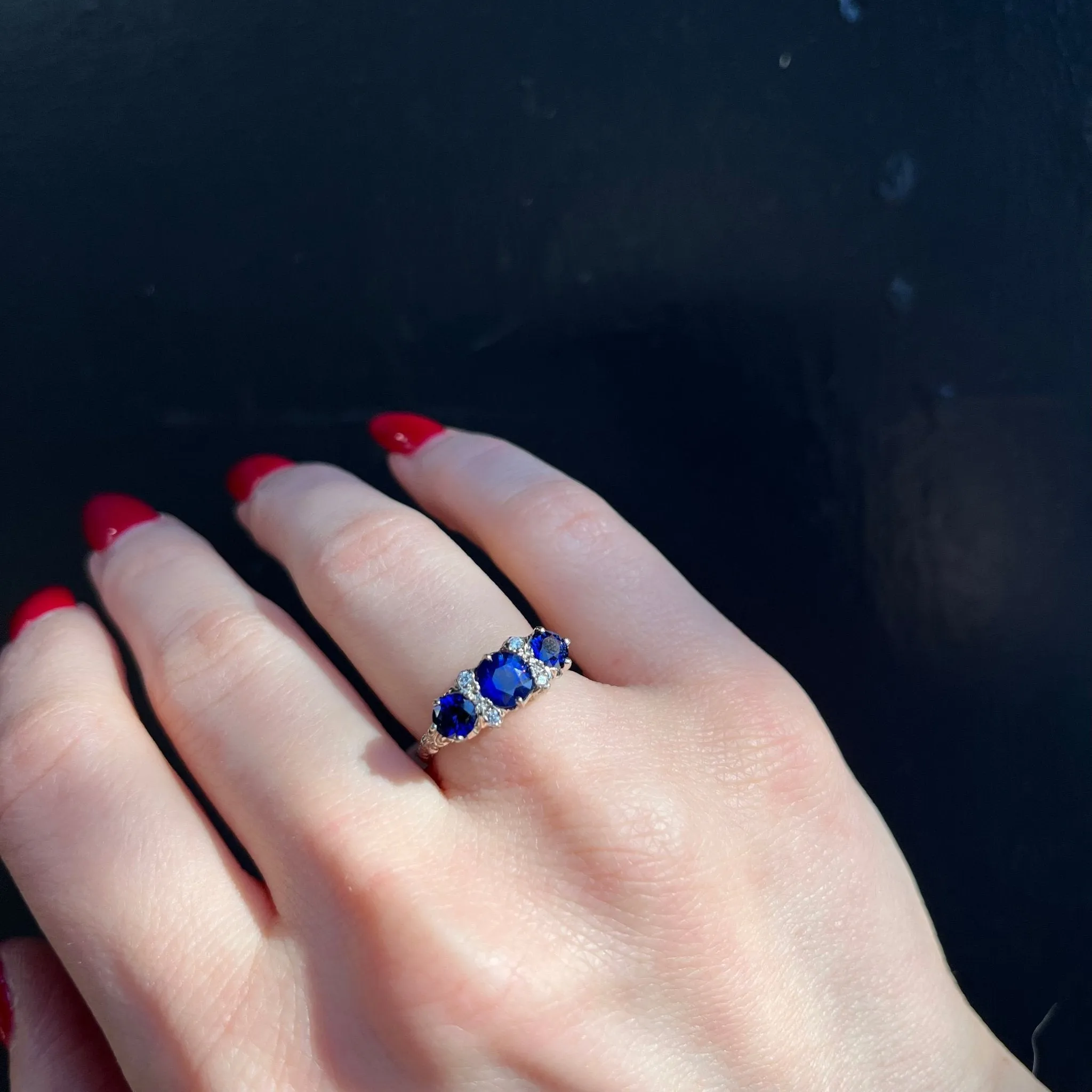14K White Gold 1.65 CTW Sapphire and Diamond Ring
