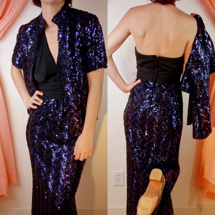 1970's Sequined Maxi Dress   Jacket Set