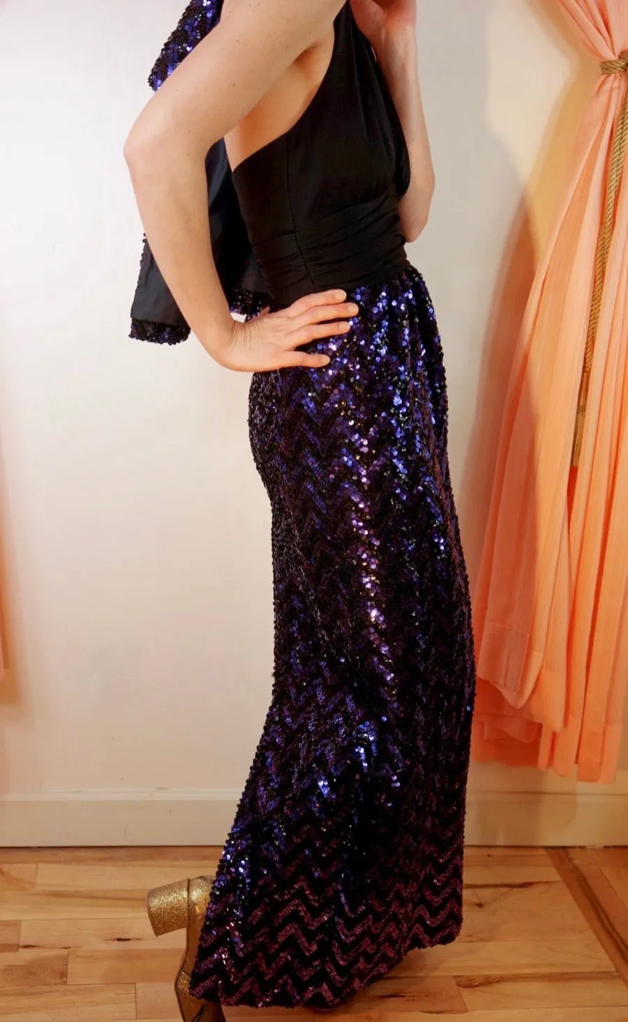 1970's Sequined Maxi Dress   Jacket Set