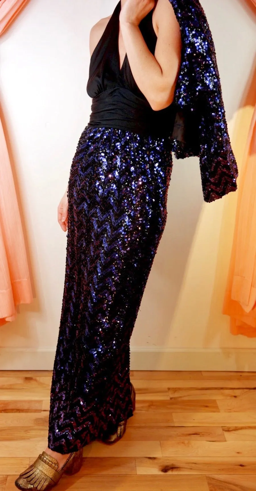 1970's Sequined Maxi Dress   Jacket Set