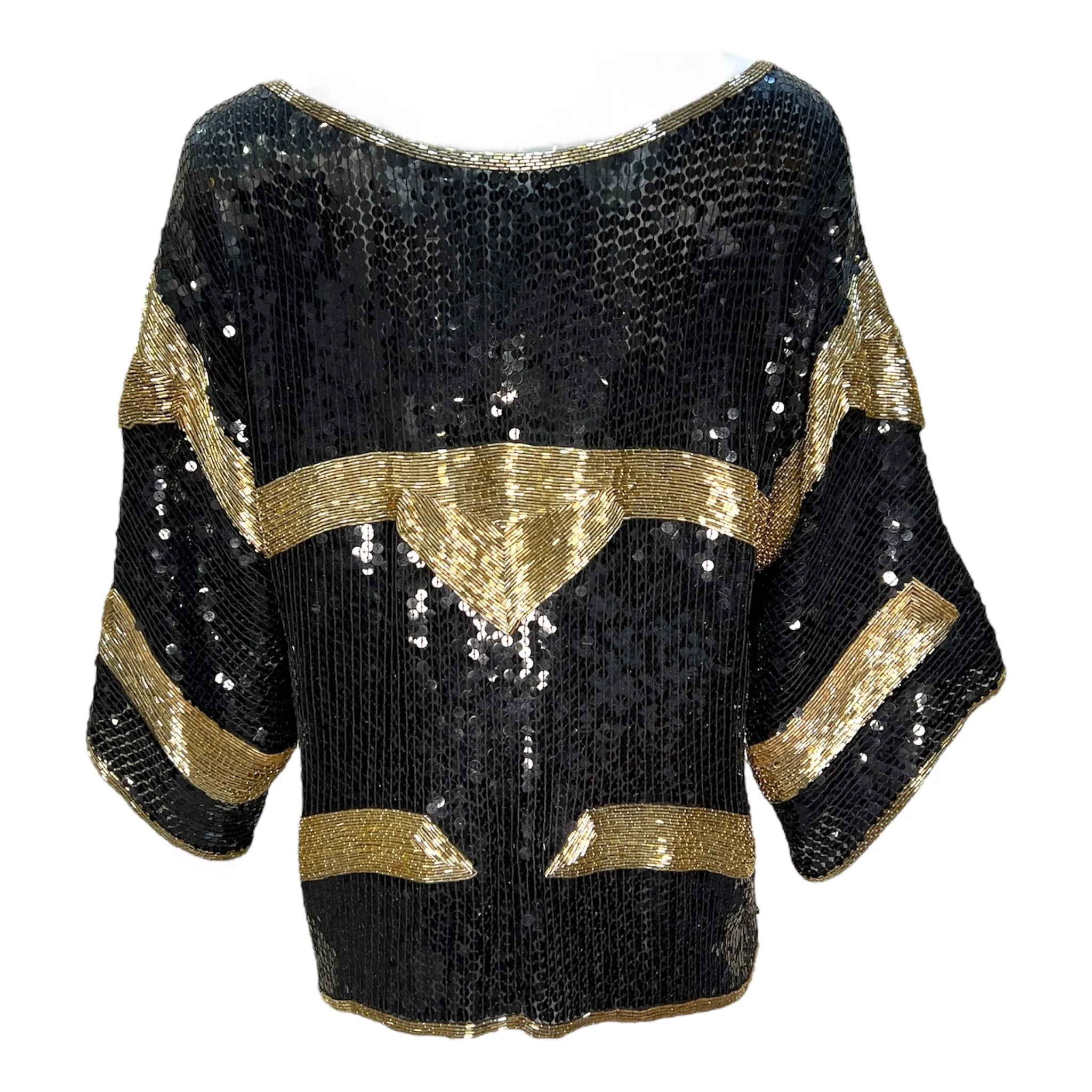 1980's Black and Gold Deco Beaded and Sequined Blouse