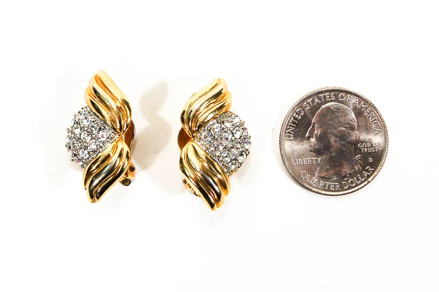 1980's Wave Pave Rhinestone Earrings