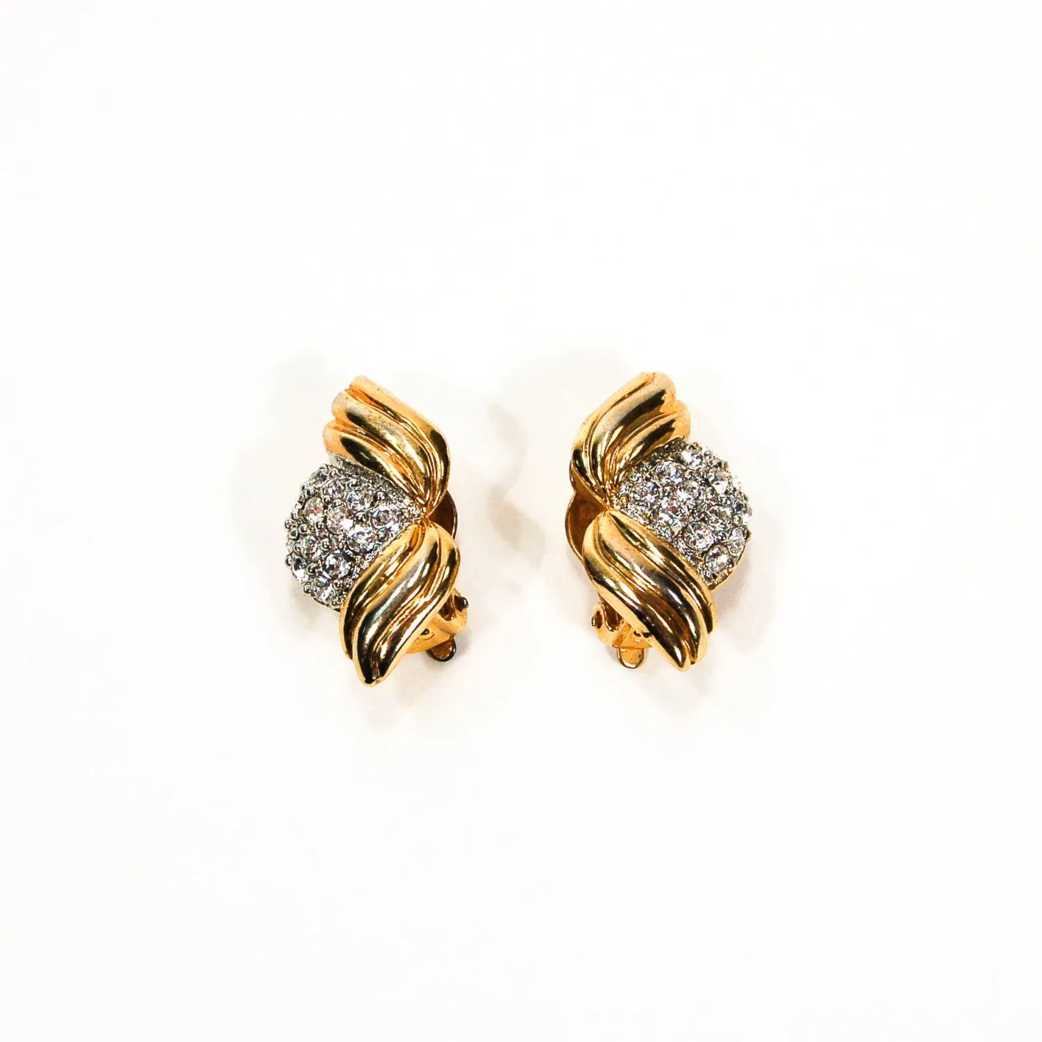 1980's Wave Pave Rhinestone Earrings