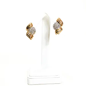1980's Wave Pave Rhinestone Earrings