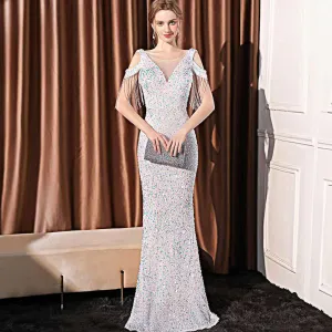 2025 Evening dress skirt women's light luxury high-end temperament celebrity banquet temperament simple sequined fringed long dress
