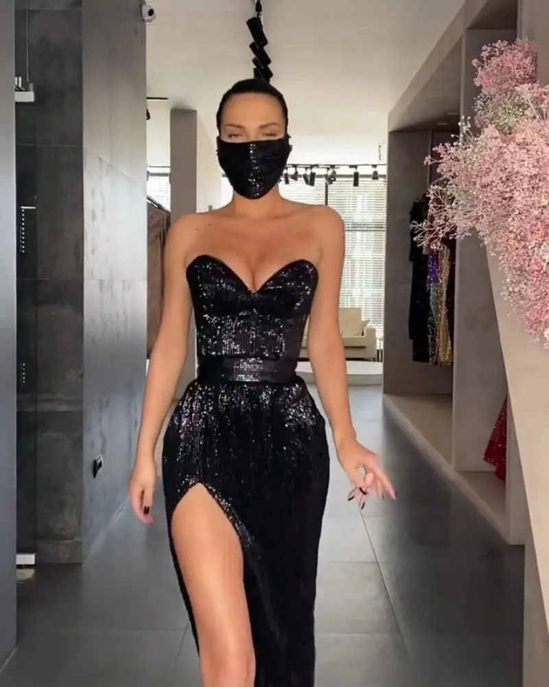 2025 new New Popular trade women's clothing independent station ebay sexy sequined tube top banquet dress hip wrap evening dress
