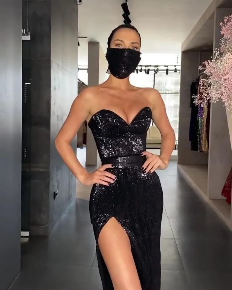 2025 new New Popular trade women's clothing independent station ebay sexy sequined tube top banquet dress hip wrap evening dress