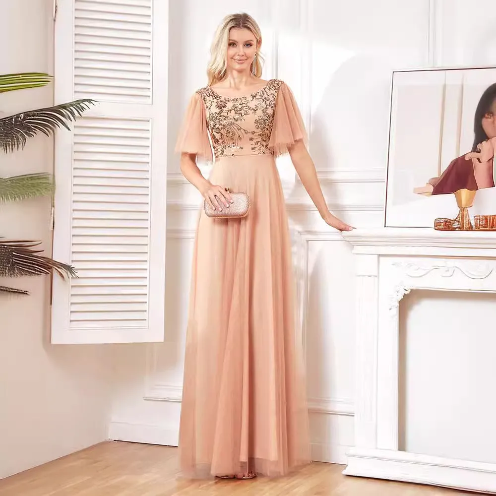 2025 popular  new sequined champagne evening dress sexy temperament slim dress simple fashion banquet dress