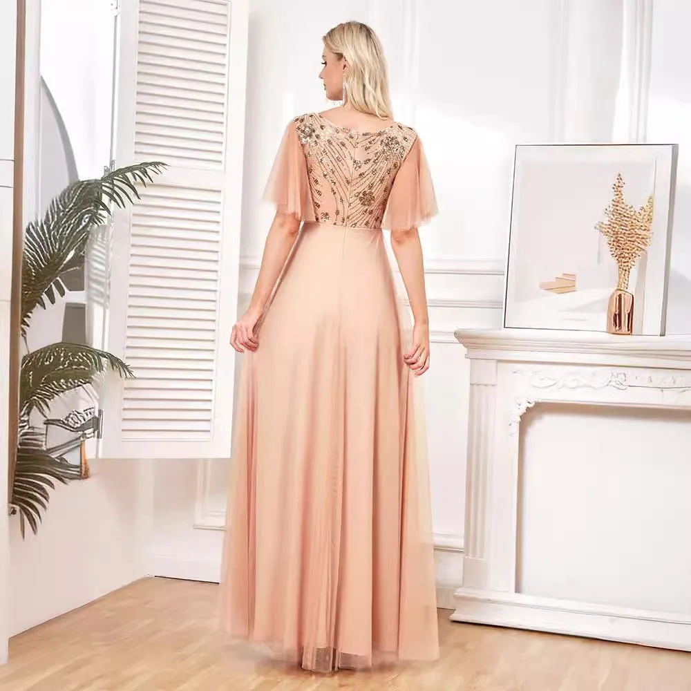2025 popular  new sequined champagne evening dress sexy temperament slim dress simple fashion banquet dress