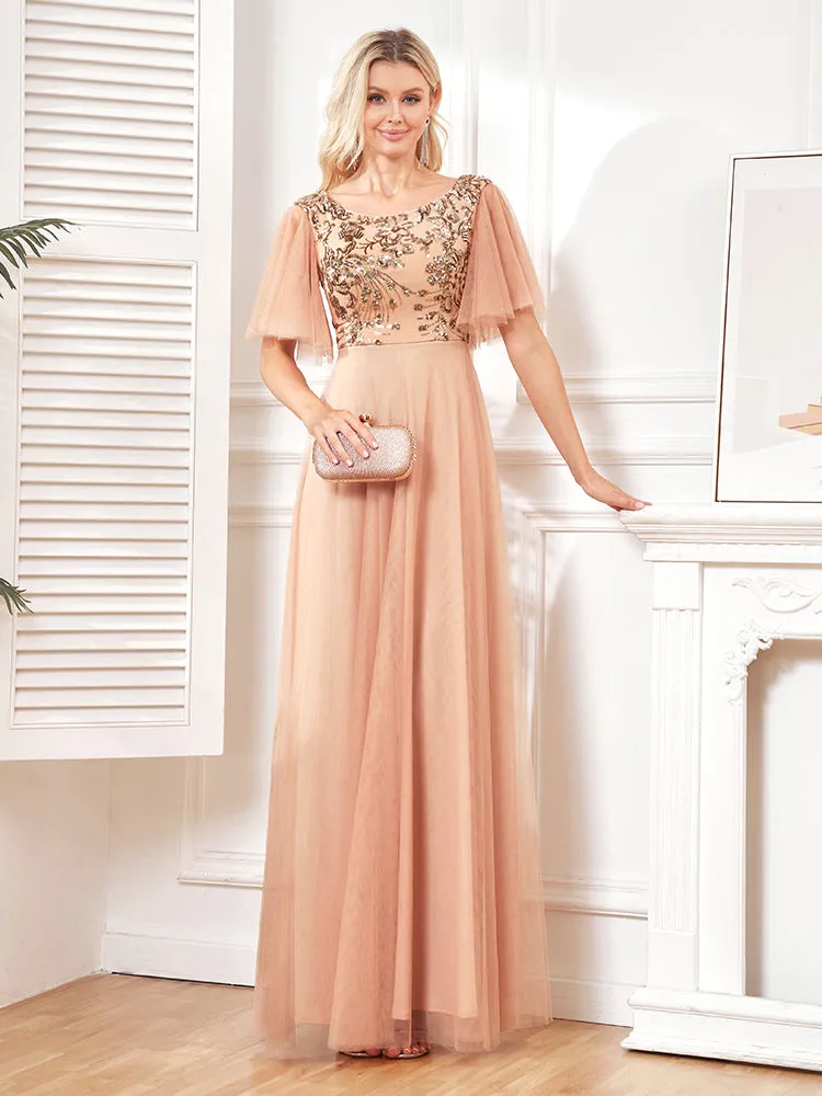 2025 popular  new sequined champagne evening dress sexy temperament slim dress simple fashion banquet dress