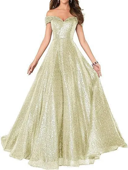 2025 Popular trade dress popular autumn new one-word shoulder off-the-shoulder women's long sequined ball evening dress