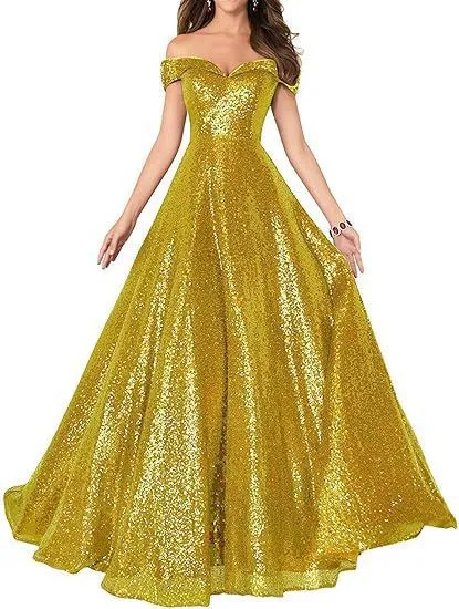 2025 Popular trade dress popular autumn new one-word shoulder off-the-shoulder women's long sequined ball evening dress