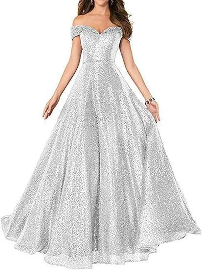 2025 Popular trade dress popular autumn new one-word shoulder off-the-shoulder women's long sequined ball evening dress