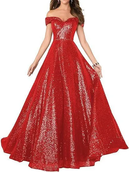 2025 Popular trade dress popular autumn new one-word shoulder off-the-shoulder women's long sequined ball evening dress