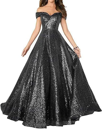 2025 Popular trade dress popular autumn new one-word shoulder off-the-shoulder women's long sequined ball evening dress