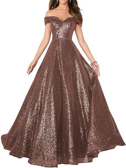 2025 Popular trade dress popular autumn new one-word shoulder off-the-shoulder women's long sequined ball evening dress