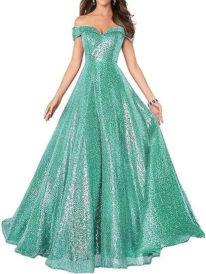 2025 Popular trade dress popular autumn new one-word shoulder off-the-shoulder women's long sequined ball evening dress
