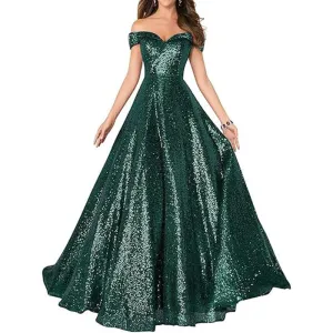 2025 Popular trade dress popular autumn new one-word shoulder off-the-shoulder women's long sequined ball evening dress