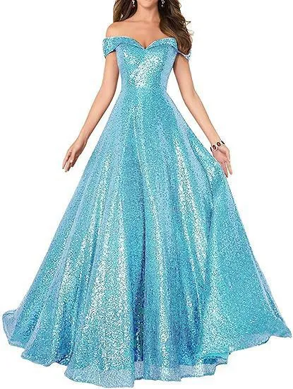 2025 Popular trade dress popular autumn new one-word shoulder off-the-shoulder women's long sequined ball evening dress
