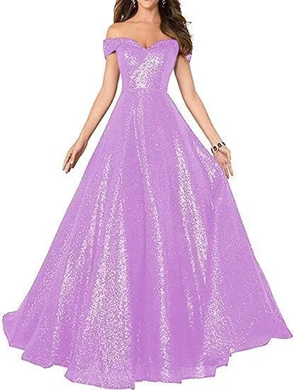 2025 Popular trade dress popular autumn new one-word shoulder off-the-shoulder women's long sequined ball evening dress