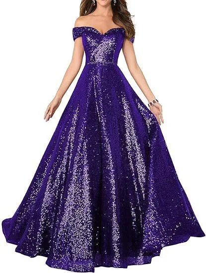 2025 Popular trade dress popular autumn new one-word shoulder off-the-shoulder women's long sequined ball evening dress
