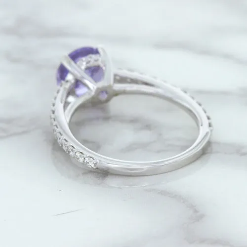 2.14ct EGL Certified Round Unheated Lavender Sapphire Ring with Diamonds in 18K White Gold