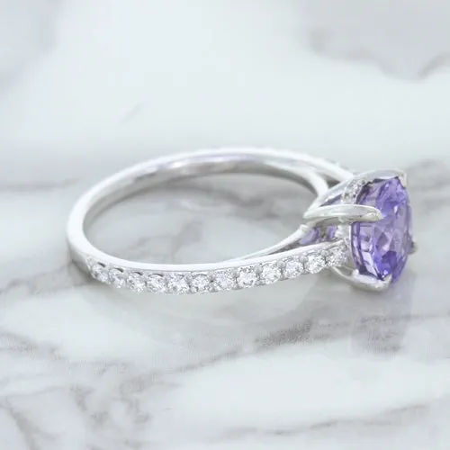 2.14ct EGL Certified Round Unheated Lavender Sapphire Ring with Diamonds in 18K White Gold