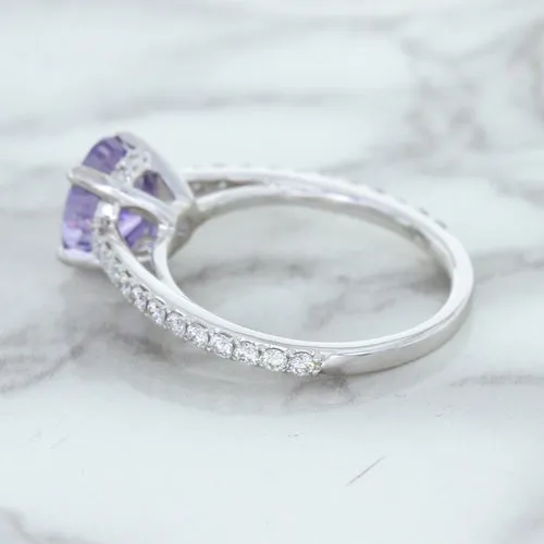 2.14ct EGL Certified Round Unheated Lavender Sapphire Ring with Diamonds in 18K White Gold