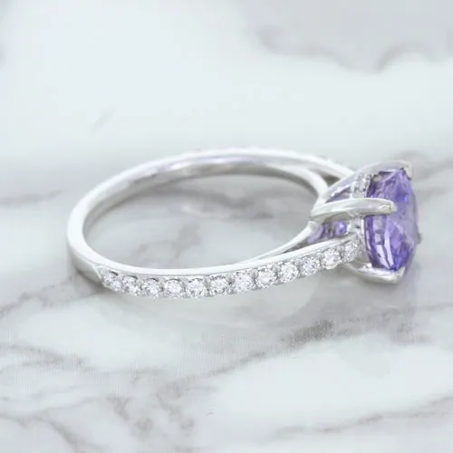 2.14ct EGL Certified Round Unheated Lavender Sapphire Ring with Diamonds in 18K White Gold