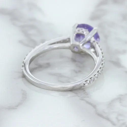 2.14ct EGL Certified Round Unheated Lavender Sapphire Ring with Diamonds in 18K White Gold