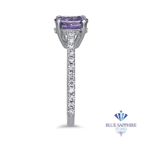 2.14ct EGL Certified Round Unheated Lavender Sapphire Ring with Diamonds in 18K White Gold