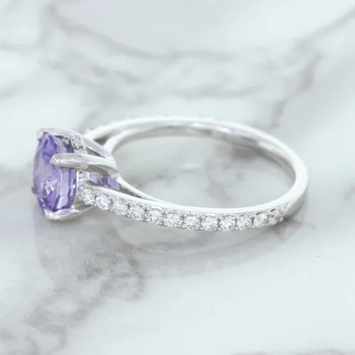 2.14ct EGL Certified Round Unheated Lavender Sapphire Ring with Diamonds in 18K White Gold