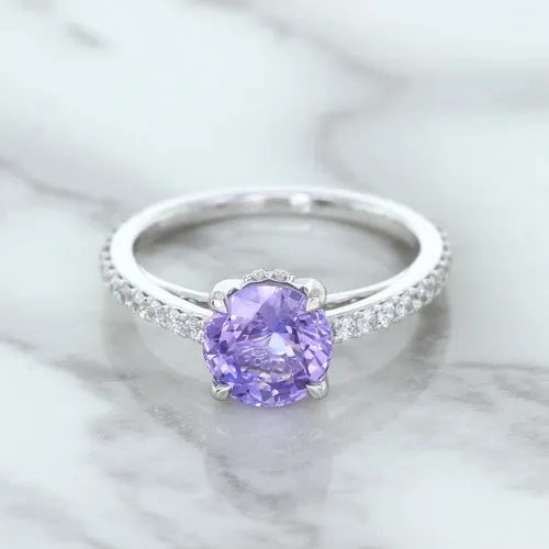 2.14ct EGL Certified Round Unheated Lavender Sapphire Ring with Diamonds in 18K White Gold