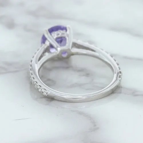 2.14ct EGL Certified Round Unheated Lavender Sapphire Ring with Diamonds in 18K White Gold