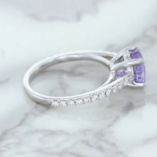 2.14ct EGL Certified Round Unheated Lavender Sapphire Ring with Diamonds in 18K White Gold