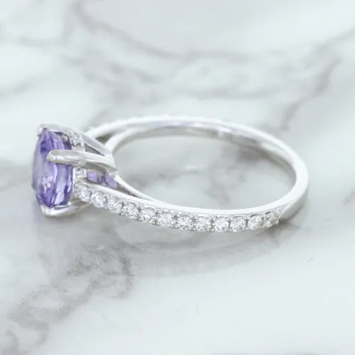 2.14ct EGL Certified Round Unheated Lavender Sapphire Ring with Diamonds in 18K White Gold