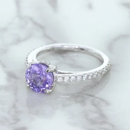 2.14ct EGL Certified Round Unheated Lavender Sapphire Ring with Diamonds in 18K White Gold