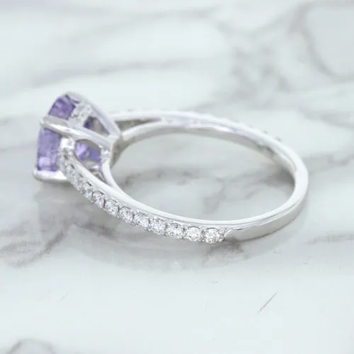 2.14ct EGL Certified Round Unheated Lavender Sapphire Ring with Diamonds in 18K White Gold