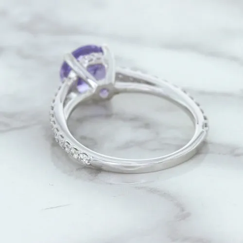 2.14ct EGL Certified Round Unheated Lavender Sapphire Ring with Diamonds in 18K White Gold