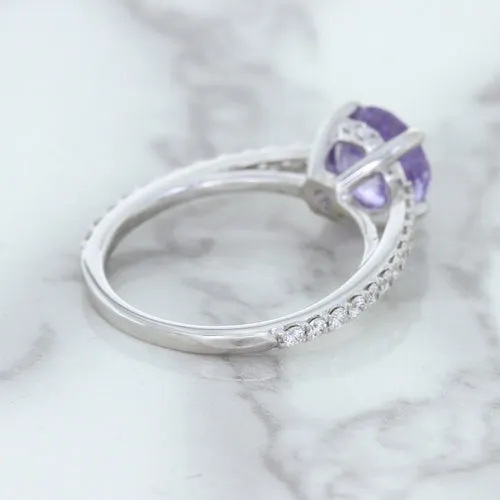 2.14ct EGL Certified Round Unheated Lavender Sapphire Ring with Diamonds in 18K White Gold