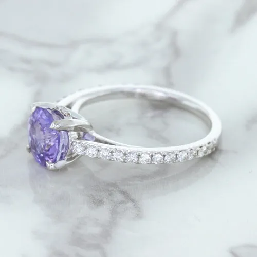 2.14ct EGL Certified Round Unheated Lavender Sapphire Ring with Diamonds in 18K White Gold