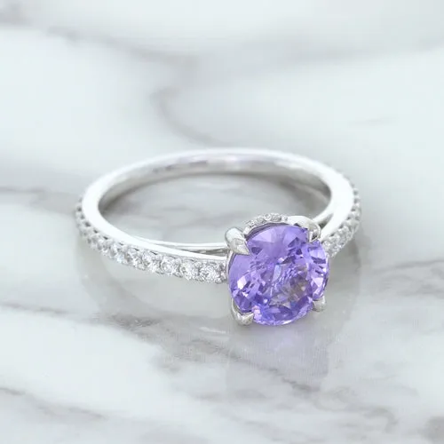 2.14ct EGL Certified Round Unheated Lavender Sapphire Ring with Diamonds in 18K White Gold