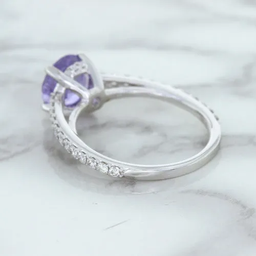 2.14ct EGL Certified Round Unheated Lavender Sapphire Ring with Diamonds in 18K White Gold