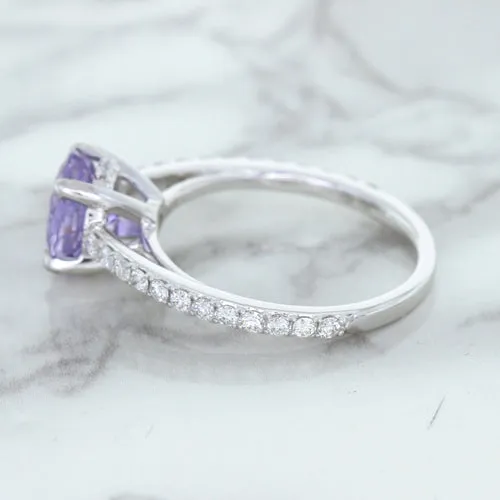 2.14ct EGL Certified Round Unheated Lavender Sapphire Ring with Diamonds in 18K White Gold