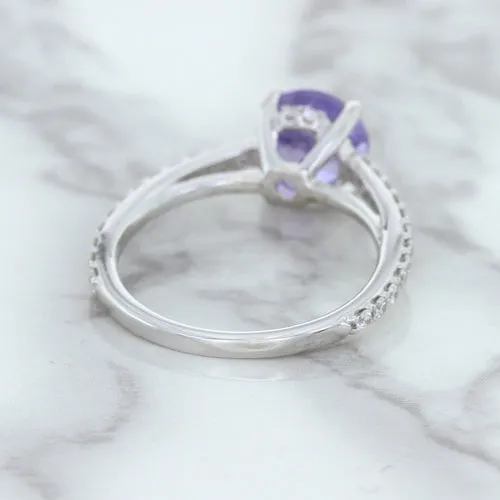 2.14ct EGL Certified Round Unheated Lavender Sapphire Ring with Diamonds in 18K White Gold